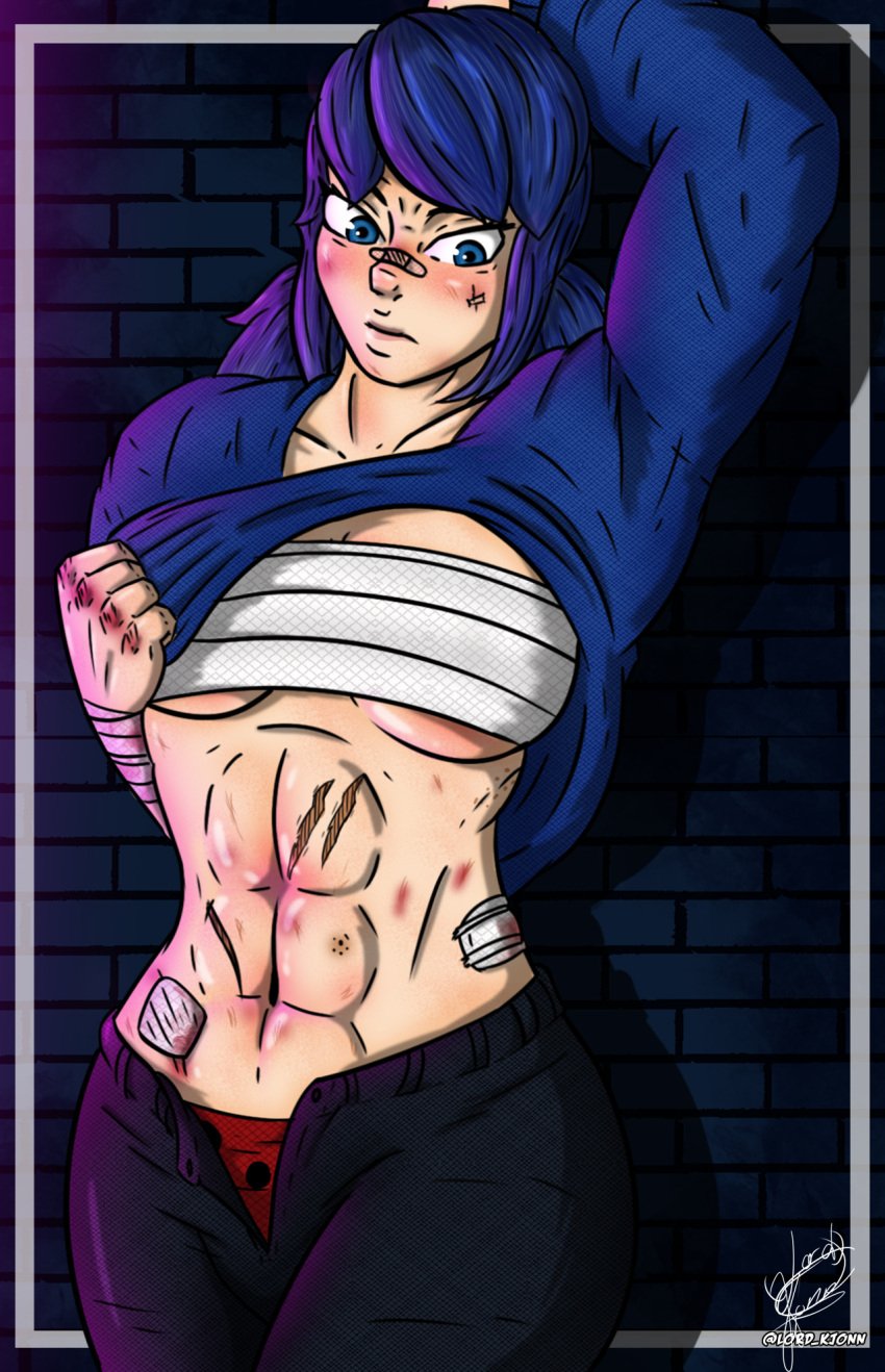 1girls bruise fanart female female_only ladybug_(character) lord_kjonn marinette_cheng marinette_dupain-cheng marvel marvel_comics miraculous_ladybug muscle_girl muscles muscular_female solo