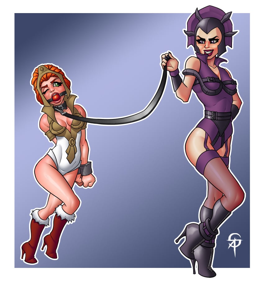 2girls ball_gag bondage collar collar_and_leash evil-lyn female female_only gag gagged leash leash_and_collar masters_of_the_universe restrained sneakattack1221 teela yuri