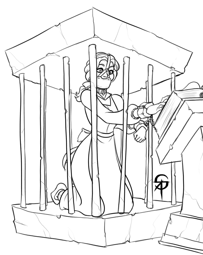 beauty_and_the_beast belle black_and_white bondage book cage caged collar container disney disney_princess female gag gagged in_container monochrome reading sketch sneakattack1221