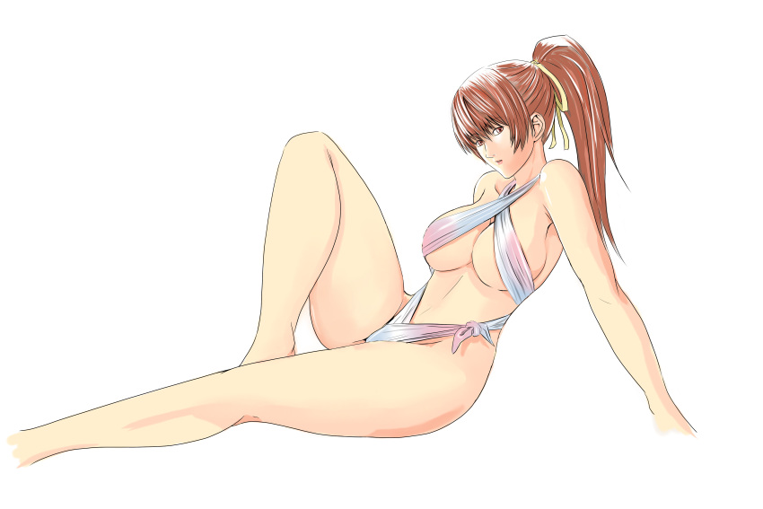 1girls auburn_hair bare_legs bocas_top brown_eyes dead_or_alive dead_or_alive_xtreme_beach_volleyball kasumi_(doa) large_breasts long_hair looking_at_viewer ponytail silf swimsuit tecmo thick_thighs user_tggn7272 voluptuous