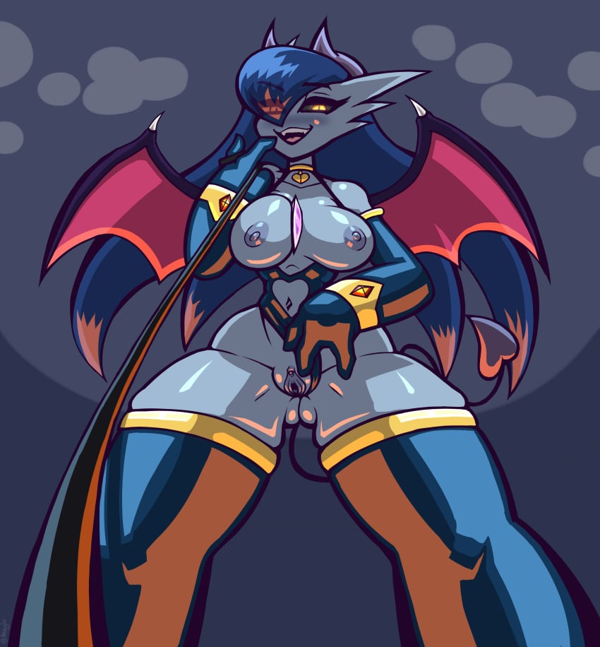 1girls 2022 areolae big_breasts black_sclera blue_hair blue_skin breasts elbow_gloves female female_only femdom gardevoir gloves hair_over_one_eye humanoid hybrid leash leashed_pov long_hair looking_at_viewer low-angle_view neayix nipples nude open_mouth pokémon_(species) pokemon pokemon_(species) pov pussy skindentation smile solo standing tail taker_pov thick_thighs thighhighs wide_hips wings