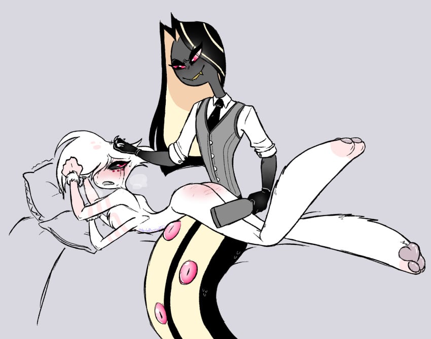 angel_dust_(hazbin_hotel) bondage gay hair_grab handcuffs hazbin_hotel male male/male male_only naughty_nebby nebulabunny paddle sir_pentious_(hazbin_hotel) spanking