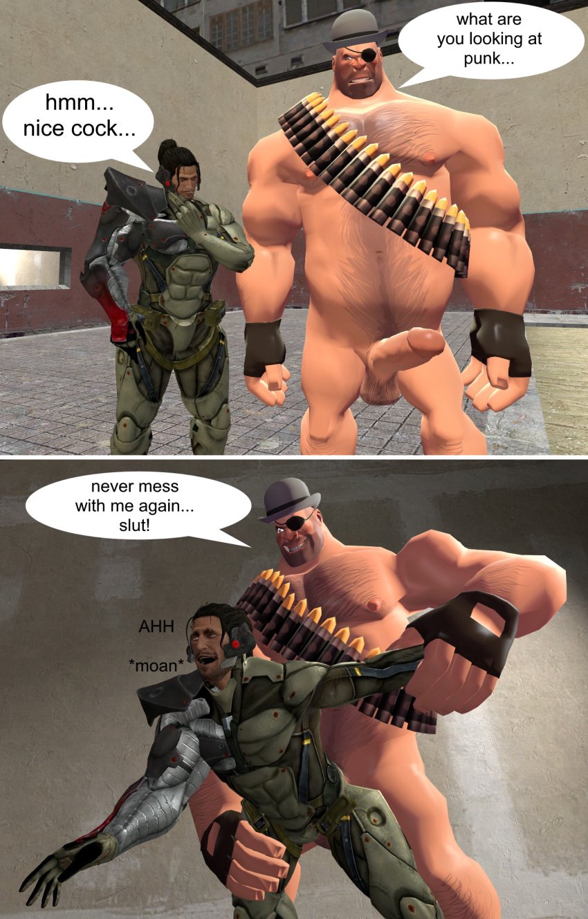 2022 2boys 3d 3d_(artwork) ahe_gao angry angry_face arm_held_back big_penis black_hair chest_hair cursed duo english english_dialogue english_text eyepatch garry's_mod garrysmod gay green_suit hat heavy_(team_fortress_2) heavy_weapons_guy homosexual huge_cock human instant_loss instant_loss_2koma jetstream_sam large_penis legs male male/male male_focus male_on_male male_only metal_gear metal_gear_(series) metal_gear_rising metal_gear_rising:_revengeance moaning motoanexo muscle muscles muscular muscular_male nude nude_male nude_male_clothed_male penis potassium_consumer_(artist) questionable_consent robotic_arm samuel_rodrigues sex sex_from_behind size_difference suit talking team_fortress_2 text text_bubble valve valve_(company)