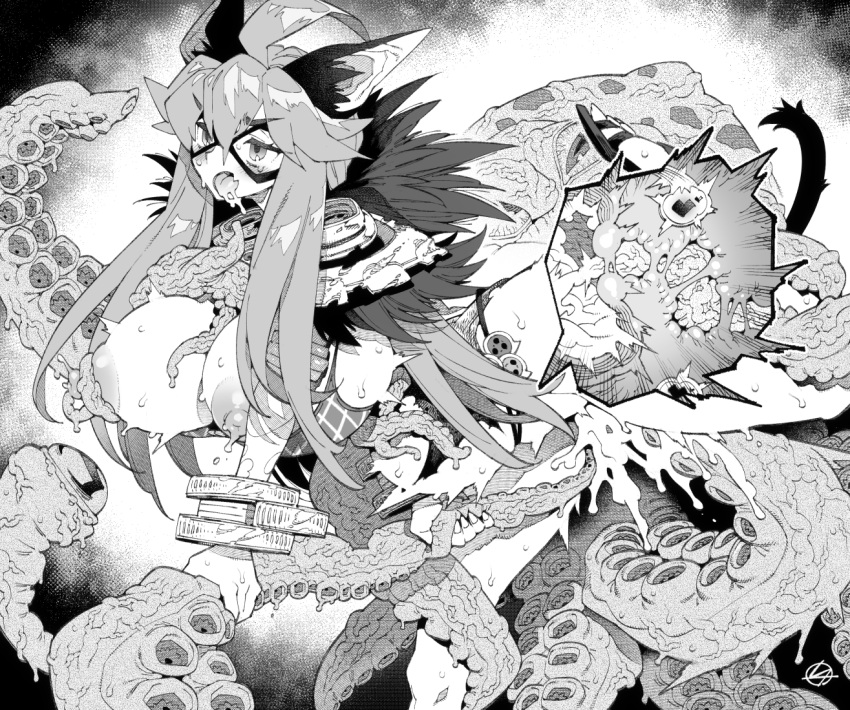 ahoge alternate_breast_size animal_ears bajou_takurou bangle bangs blush bracelet breasts cat_ears cat_girl cat_tail commentary_request commission cross_section cum cum_in_pussy detached_sleeves eye_mask feet_out_of_frame female fur_collar goinkyo greyscale hair_between_eyes huge_breasts jewelry long_hair monochrome monster nipples oerba_yun_fang open_mouth ragnarok_online sidelocks skeb_commission skin_fang sorcerer_(ragnarok_online) tail tentacle tentacle_sex uterus very_long_hair