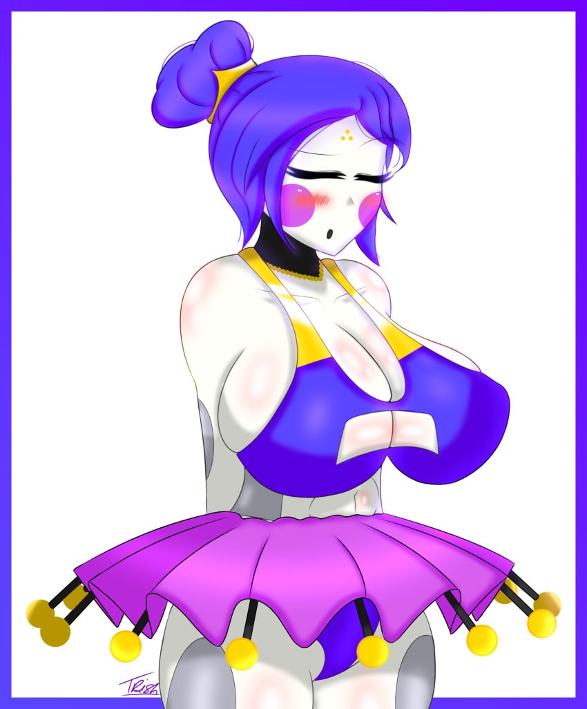 1girls 4k ballerina ballora ballora_(fnafsl) ballora_(fnia) belly belly_button big_breasts big_tits blue_bra blue_hair blush boob_window bra breast_squeeze breasts_bigger_than_head bun bun_hair confused confused_look confusion female female_focus female_only five_nights_at_freddy's five_nights_at_freddy's:_sister_location five_nights_in_anime fnia gothtrishy hands_behind_back highres huge_breasts light-skinned_female light_skin pale-skinned_female pale_skin question_mark robot robot_girl robot_humanoid shiny_clothes shiny_hair shiny_skin short_hair sideboob skirt squish squished_breasts tall_female text thick_thighs thighs_bigger_than_head tight_clothing tummy white_background white_body white_skin