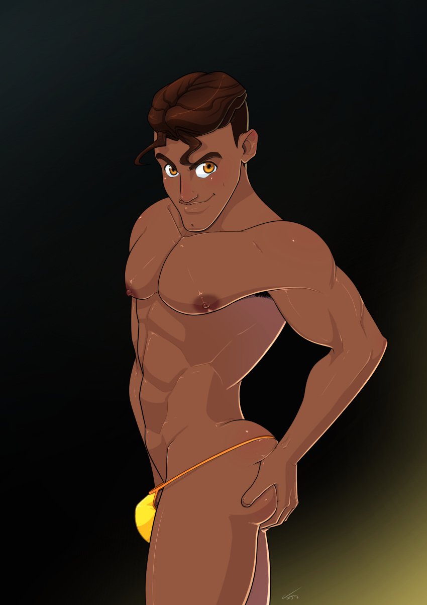 1boy arab arab_male arabian ass_grab bulge charlie_tooga disney disney_prince gay looking_at_viewer male male_focus male_only melanin middle_eastern middle_eastern_male muscles muscular muscular_male prince_naveen the_princess_and_the_frog thong