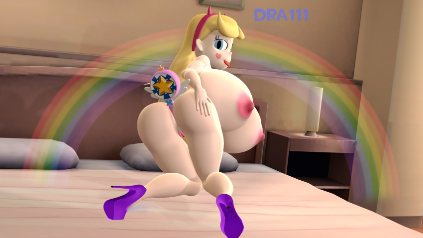 3d_(artwork) ass blonde_hair breasts_bigger_than_head dra111_(artist) dragon316 high_heels huge_ass huge_breasts nude_female object_in_ass object_insertion royal_magic_wand solo_female star_butterfly star_vs_the_forces_of_evil straight_hair