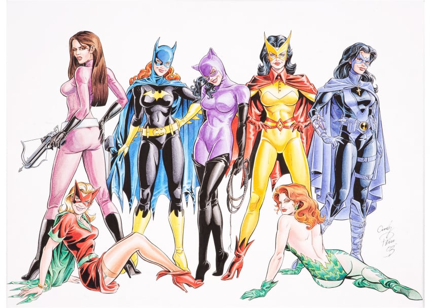 6+girls 7girls andy_price barbara_gordon batgirl batman_(series) batwoman betty_kane catwoman crossbow dc dc_comics female female_only helena_bertinelli high_heel_boots high_heels huntress_(dc) kathy_kane multiple_girls pinup poison_ivy sketch superheroine talia_al_ghul villain villainess