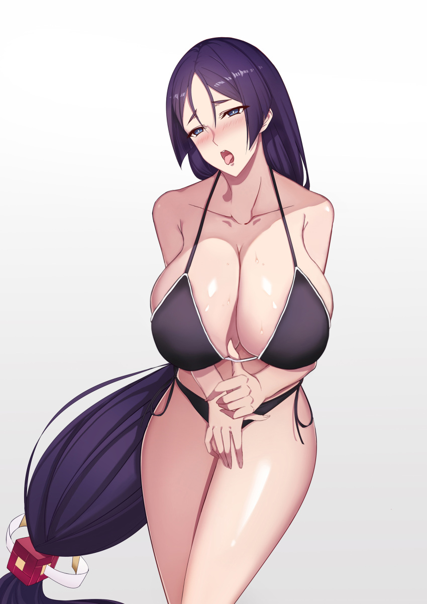 1girls big_breasts bikini bikini_bottom bikini_top blush breasts cleavage fate/grand_order fate_(series) female female_only hair huge_breasts long_hair manna_(pixiv8805037) mature mature_female mature_woman milf minamoto_no_raikou_(fate/grand_order) mother open_mouth purple_eyes purple_hair solo solo_female sweat sweatdrop swimsuit swimwear thighs tongue tongue_out