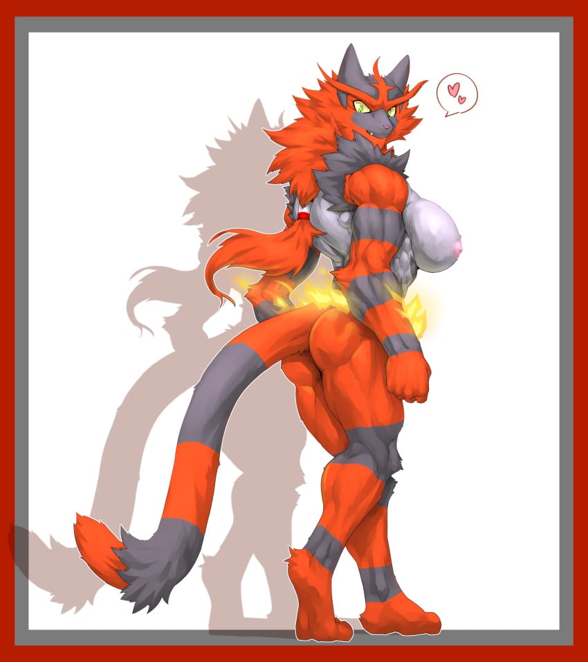 1girls 2021 anthro areolae ass big_breasts captainjohkid female female_incineroar female_only fur furry furry_only green_eyes hi_res incineroar long_hair looking_at_viewer muscles muscular muscular_female nintendo nipples nude nude_female pokémon_(species) pokemon red_hair side_view solo spoken_heart tail tied_hair yellow_sclera