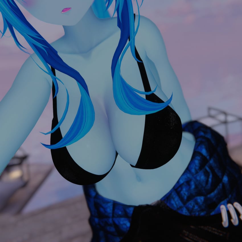 artsyvrc blue_hair blue_skin bra breasts virtual_youtuber vrchat