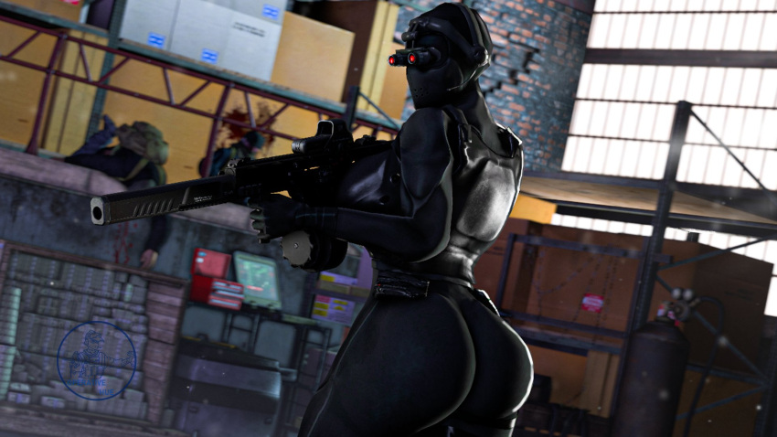 1girls 3d ass big_ass black_ops_(half-life) black_ops_assassin breasts busty female female_only gun half-life half-life_(series) human human_female human_only operatorhu3_(artist) skin_tight solo suppressor