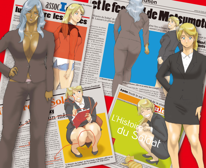 blonde_hair dark_skin female karenadams original pantsuit shinnbunn suit 自作絵