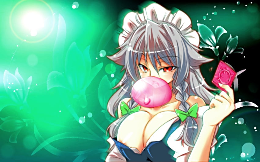 16:10 bubble bubble_gum color condom gimp highres sakuya_izayoi tajima_yuuki touhou wallpaper