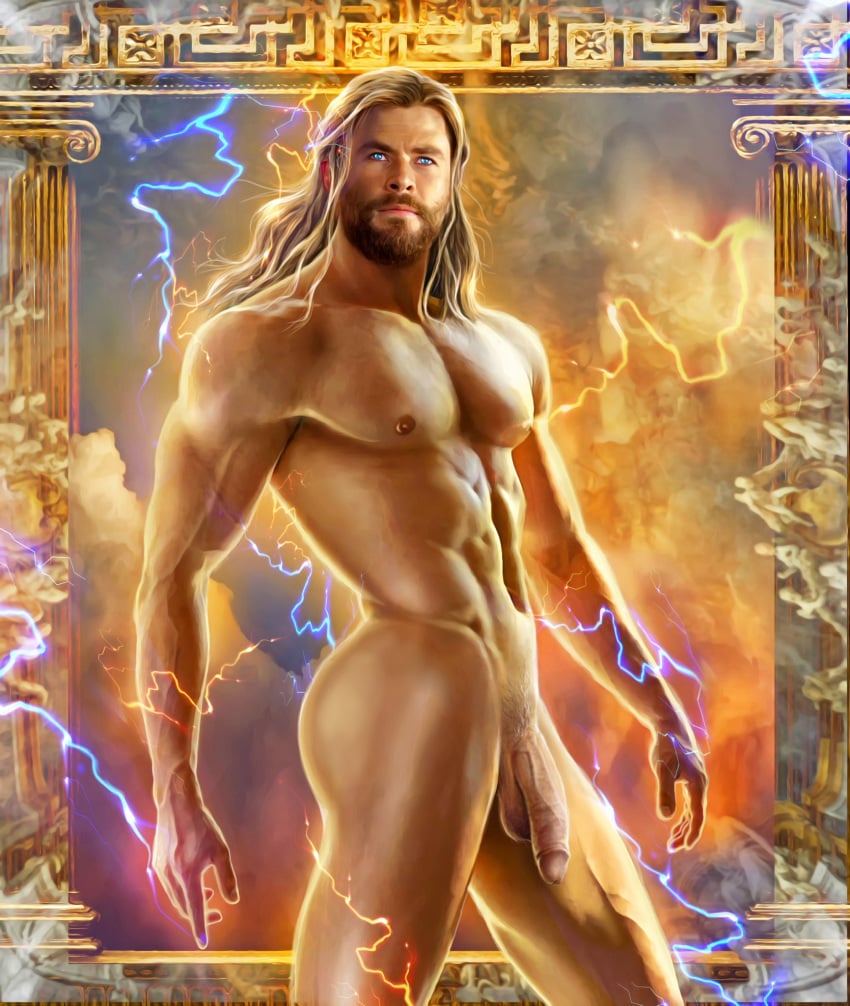 1boy actor asgardian carlos_gzz celebrity chris_hemsworth flaccid flaccid_penis huge_cock human human_only in_character light-skinned_male light_skin lightning long_hair male_only marvel marvel_cinematic_universe muscles muscular muscular_male nude nude_male solo solo_male thor:_love_and_thunder thor_(marvel) thor_(series) uncut veiny_penis