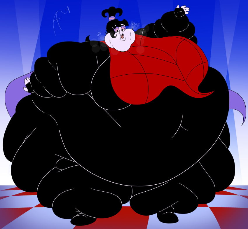 beetlejuice big_breasts cape fat fat_ass gigantic_ass goth goth_girl lipstick looking_at_viewer lydia_deetz obese poncho skin_tight ssbbw steam sweat tight_clothing wide_hips