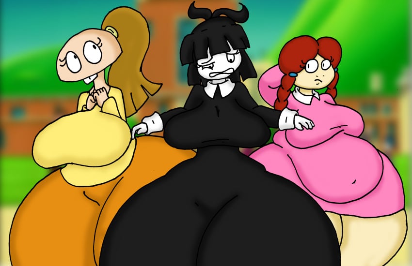 3girls adult_swim allstarman ass_expansion belly_expansion big_belly big_breasts bottom_heavy creepy_susie fat fat_ass helga_phugly hourglass_figure huge_ass peggy_weggy the_oblongs wide_hips