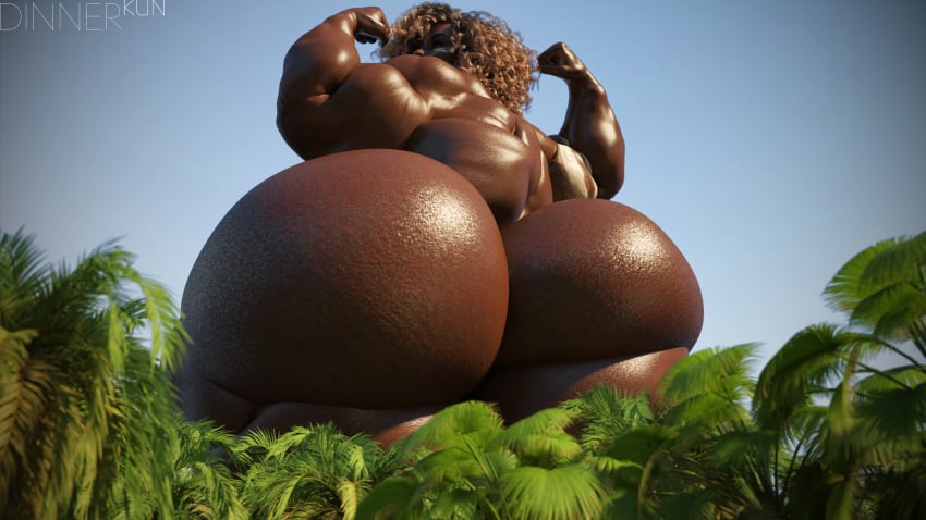 1girls 3d ass big_ass big_muscles bubble_ass bubble_butt completely_naked completely_nude completely_nude_female curly_hair dark-skinned_female dark_skin dinner-kun enormous_ass female flexing giantess gigantic_ass hair huge_ass hyper hyper_ass muscles muscular muscular_female naked naked_female nude nude_female original original_character outdoors palm_tree tree