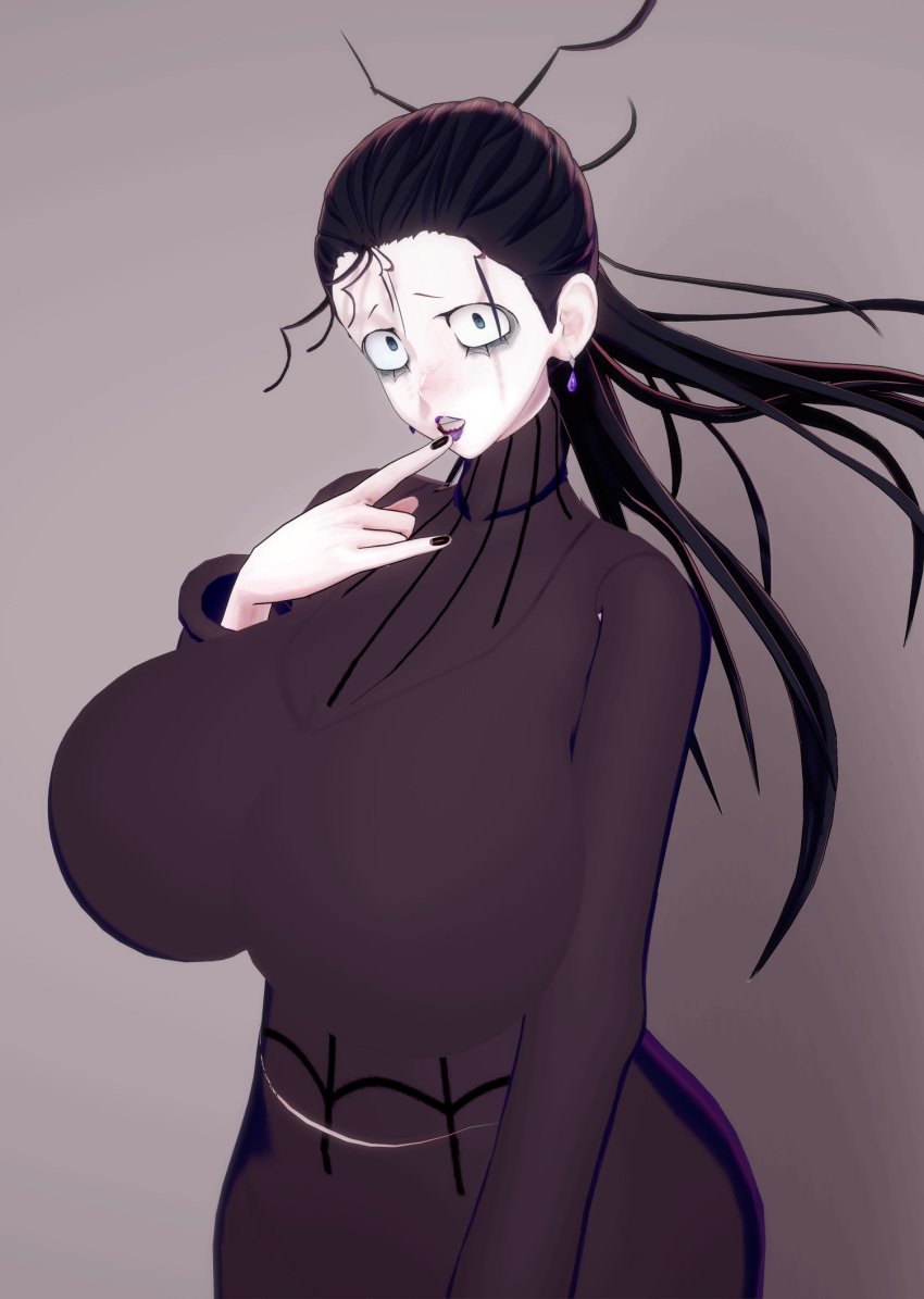 1girls 2022 3d abceefg abstract_background ass big_breasts black_hair black_nails blue_eyes borrowed_character breasts character_request dark_hair dress ear_piercing finger_on_lip goth huge_breasts koikatsu long_hair looking_at_viewer messy_hair pale-skinned_female pale_skin pinup purple_lipstick solo solo_female spider_girl sweater sweater_dress sweater_puppies tight_clothing