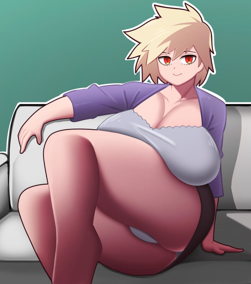 1girls alternate_version_available ass big_breasts blonde_hair bottomwear breasts female female_only hair huge_breasts large_breasts legs mature mature_female mature_woman milf mitsuki_bakugou mochi_dab mother my_hero_academia open_shirt panties pantyshot purple_shirt red_eyes smiel solo solo_female thighs topwear underwear upskirt white_panties