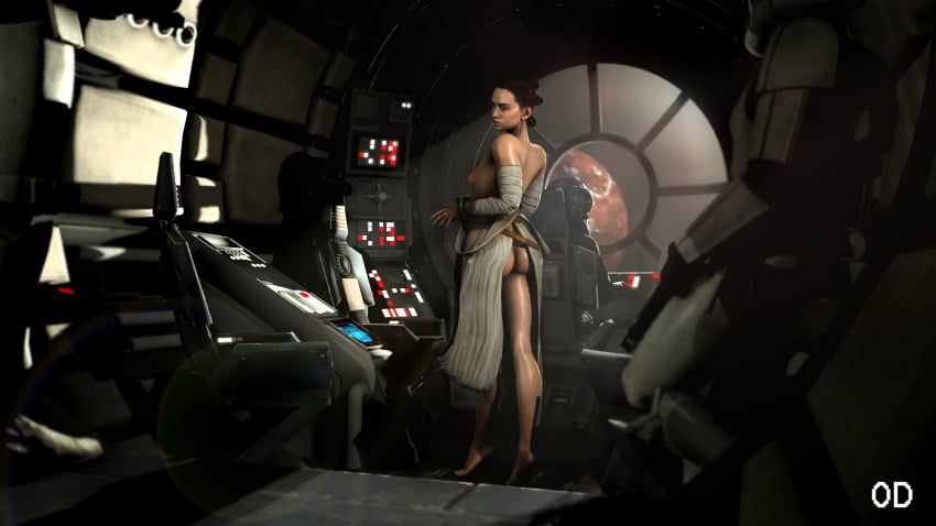 1girls 3d alluring ambiguous_gender arm_warmers armor armwear ass background bare_ass barefoot big_ass big_butt bondage bound_wrists breasts brown_eyes brown_hair captured chair clothed_male clothing_aside cuffs dark_room detailed_background feet female femsub flying hair human human_only indoors jedi jedi_padawan legs lens_flare light-skinned_female light_skin looking_back military_uniform obscuradomini on_chair partially_clothed pilot planet prisoner rear_view restrained restraints rey robe robe_down sensual shiny_skin signature sitting small_breasts source_filmmaker space spacecraft standing star_wars stormtrooper submissive sunshine the_force_awakens tied_hair tiptoes topless topless_female trio uniform