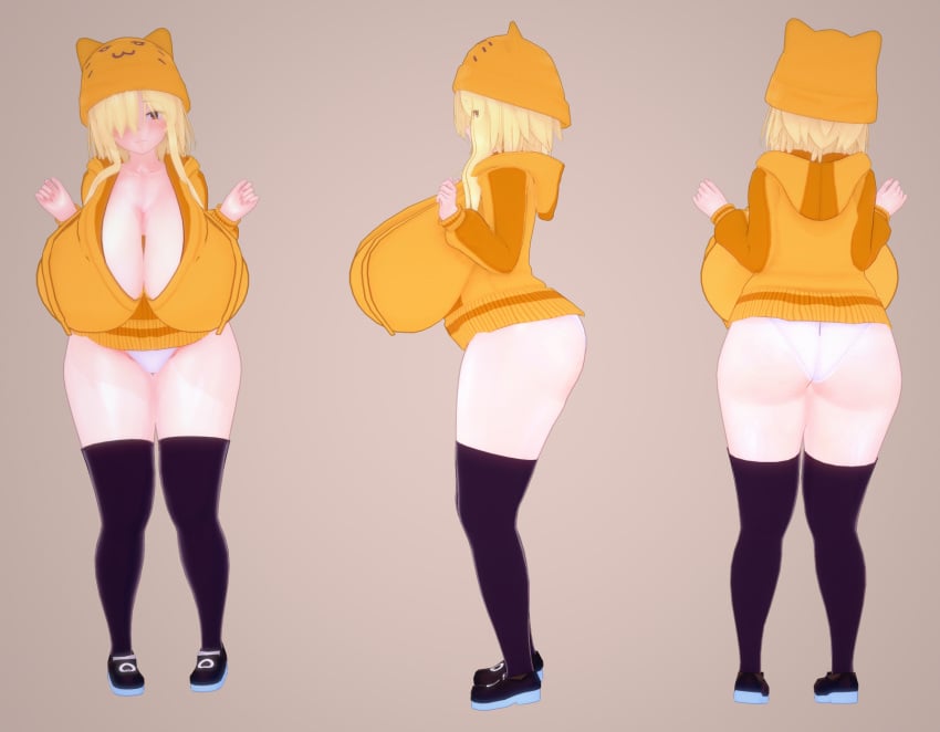 1girls 2022 3d abceefg abstract_background arms_up ass back_view beanie big_ass big_breasts black_thighhighs blonde_hair blush bottomless breasts cat_ears cat_hat cleavage collarbone deep_cleavage female front_view hair_over_one_eye hat hoodie huge_ass huge_breasts hyper_breasts kazaki_chinatsu knees_together_feet_apart koikatsu multiple_images multiple_views orange_hat orange_hoodie panties red_eyes short_hair side_view sis-pai_heaven solo solo_female thick_thighs thighhighs white_panties wide_hips