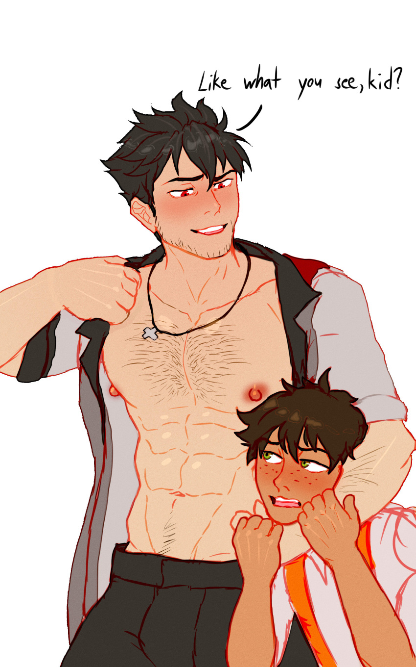 2boys age_difference chest_hair cuckoo_chan male_only muscular_male oscar_pine qrow_branwen rwby shirtless shirtless_male size_difference source_request tagme yaoi