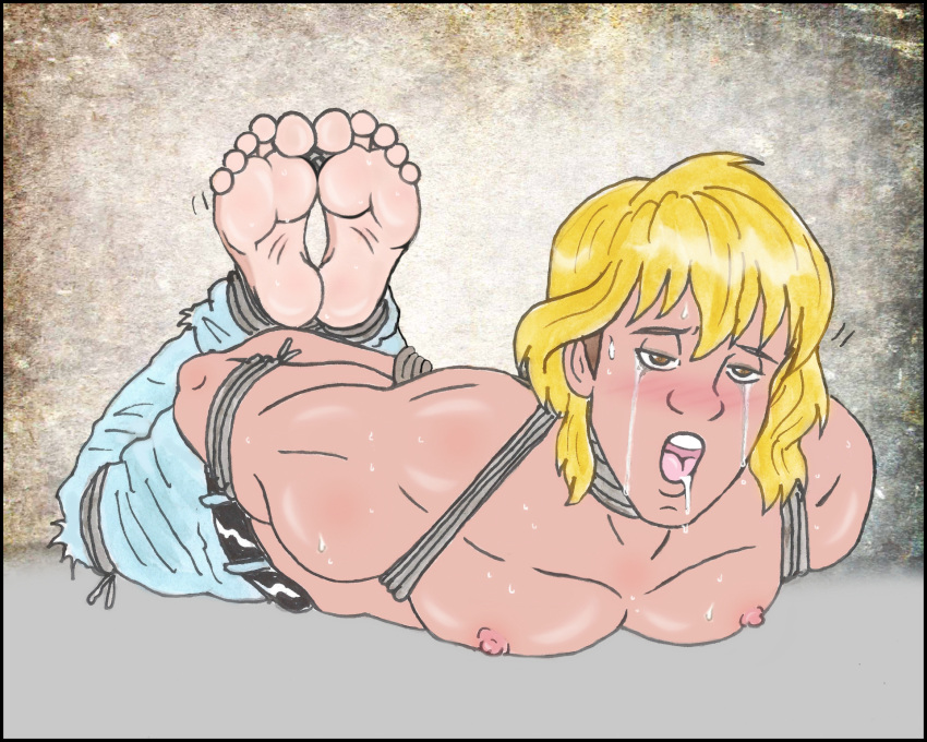 barefoot blonde_hair ferngully half-dressed kaijuboy male male_bondage male_hogtie male_only submissive_male sweaty tagme tan_skin zak_young