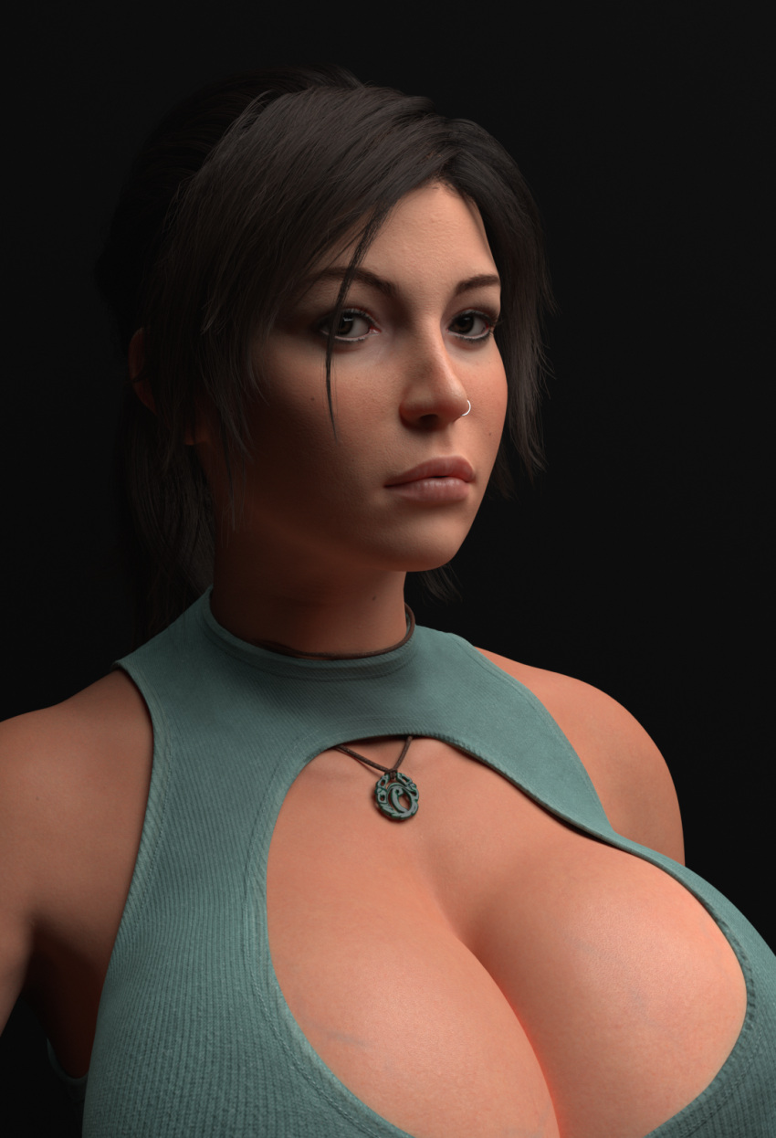 1girls 3d big_boobs boob_window boobs breasts cleavage cleavage_cutout deep_cleavage female huge_breasts lara_croft lara_croft_(survivor) leotard looking_at_viewer nose_piercing nose_ring piercing rev2019 round_breasts solo swimsuit tomb_raider tomb_raider_(survivor)