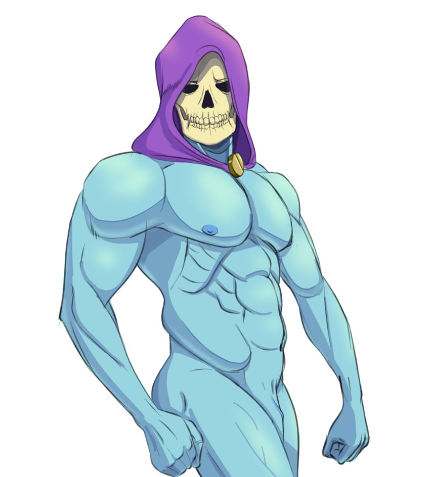 ass blue_body blue_skin he_man hood hooded male_only mark_sheeper muscles muscular muscular_male naked nipples skeleton skeletor skull solo veiny_penis