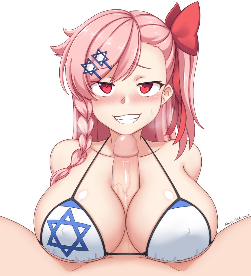 1boy 1girls abridged-satoko boobjob breasts clothed_paizuri country girls'_frontline human human_only humanoid_penis jewish jewish_female large_breasts light-skinned_female light-skinned_male light_skin looking_at_viewer negev_(girls_frontline) paizuri paizuri_under_clothes smile smiling smiling_at_viewer smug source_request star_of_david titfuck_under_clothes titjob