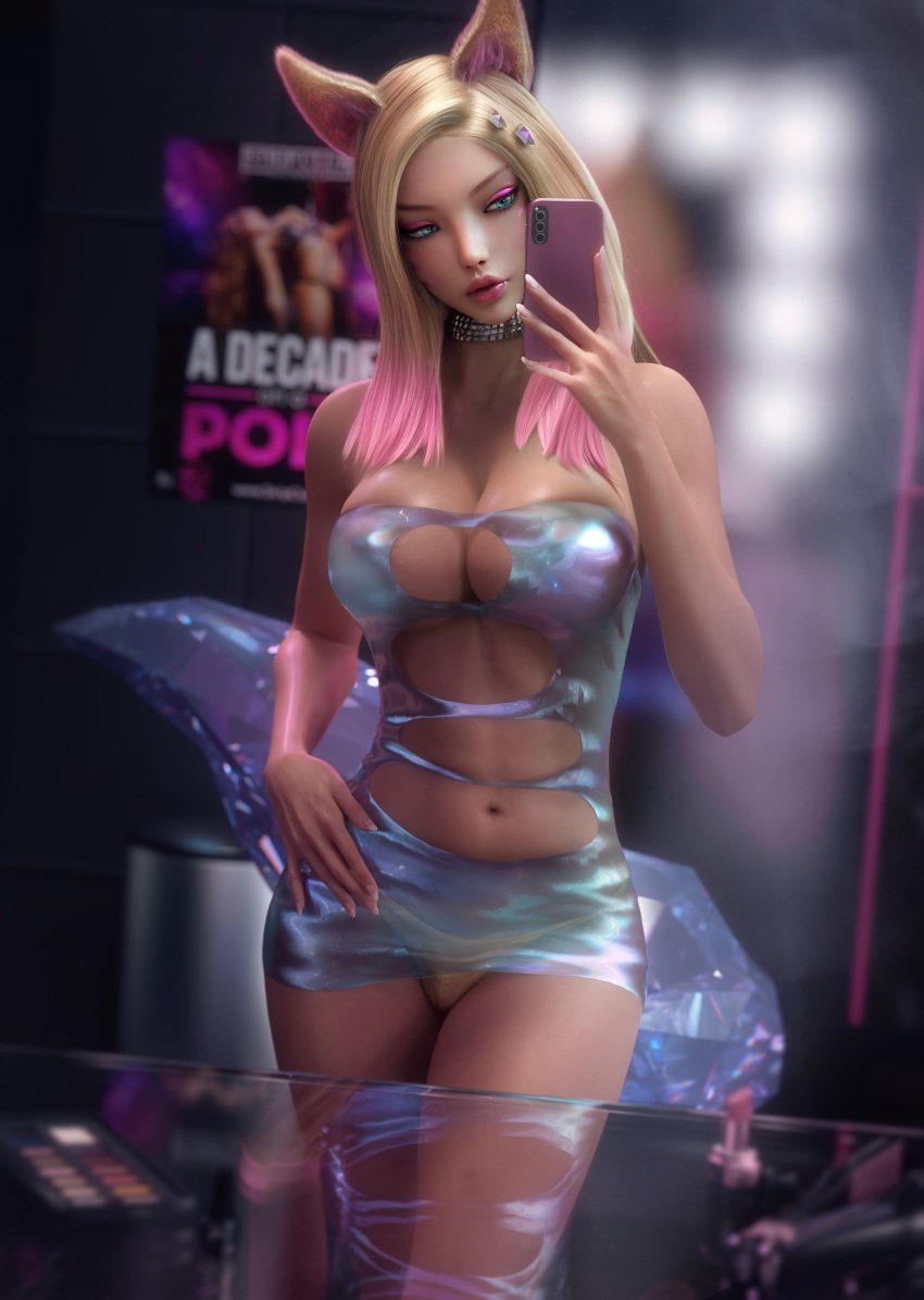 3d 3d_(artwork) ahri bodycon breasts cleavage_cutout curvaceous curvy curvy_figure dress hooker huge_breasts k/da_all_out_ahri k/da_all_out_series k/da_series league_of_legends navel prostitution selfie shiny_clothes skin_tight skin_tight_dress skin_tight_outfit skindentation therealzoh thick_thighs tight_clothes tight_clothing tight_dress tight_fit wide_hips