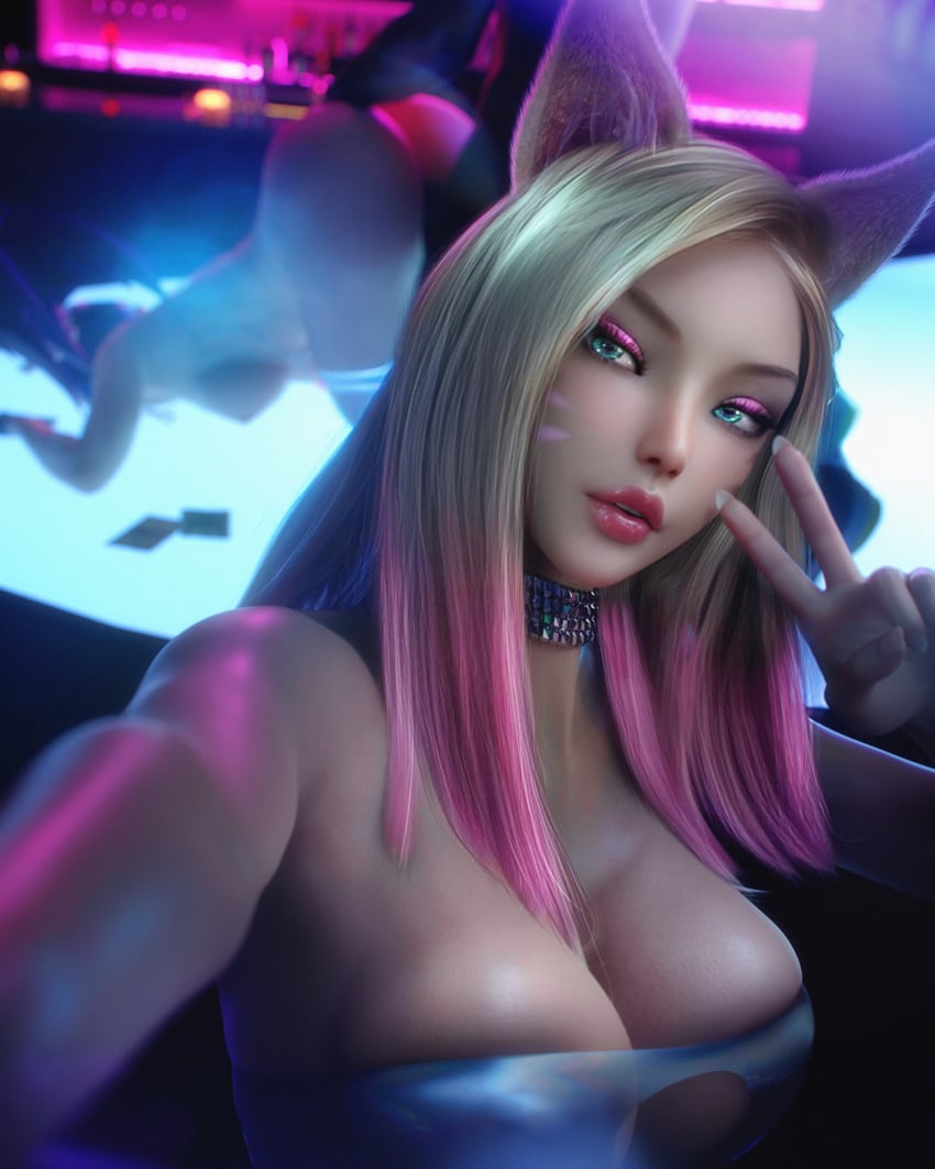 3d ahri akali areolae big_breasts club doggy_style female_only inviting inviting_to_sex k/da_ahri k/da_akali k/da_all_out_series k/da_series large_breasts league_of_legends nipples on_stage selfie strapless strapless_dress strapless_leotard strapless_top strapless_topwear stripper therealzoh tubetop