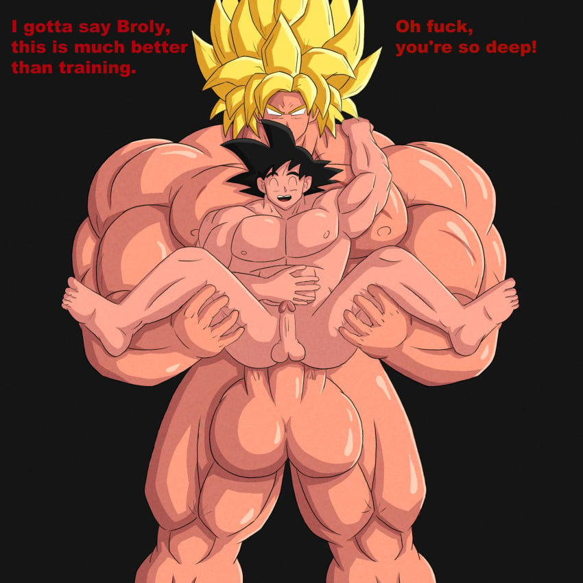 blonde_hair broly broly_(dragon_ball_super) dragon_ball dragon_ball_super dragon_ball_super_broly gay huge_balls huge_cock hyper_penis imafrnin legendary_super_saiyan male male/male male_only muscles saiyan size_difference son_goku super_saiyan yaoi