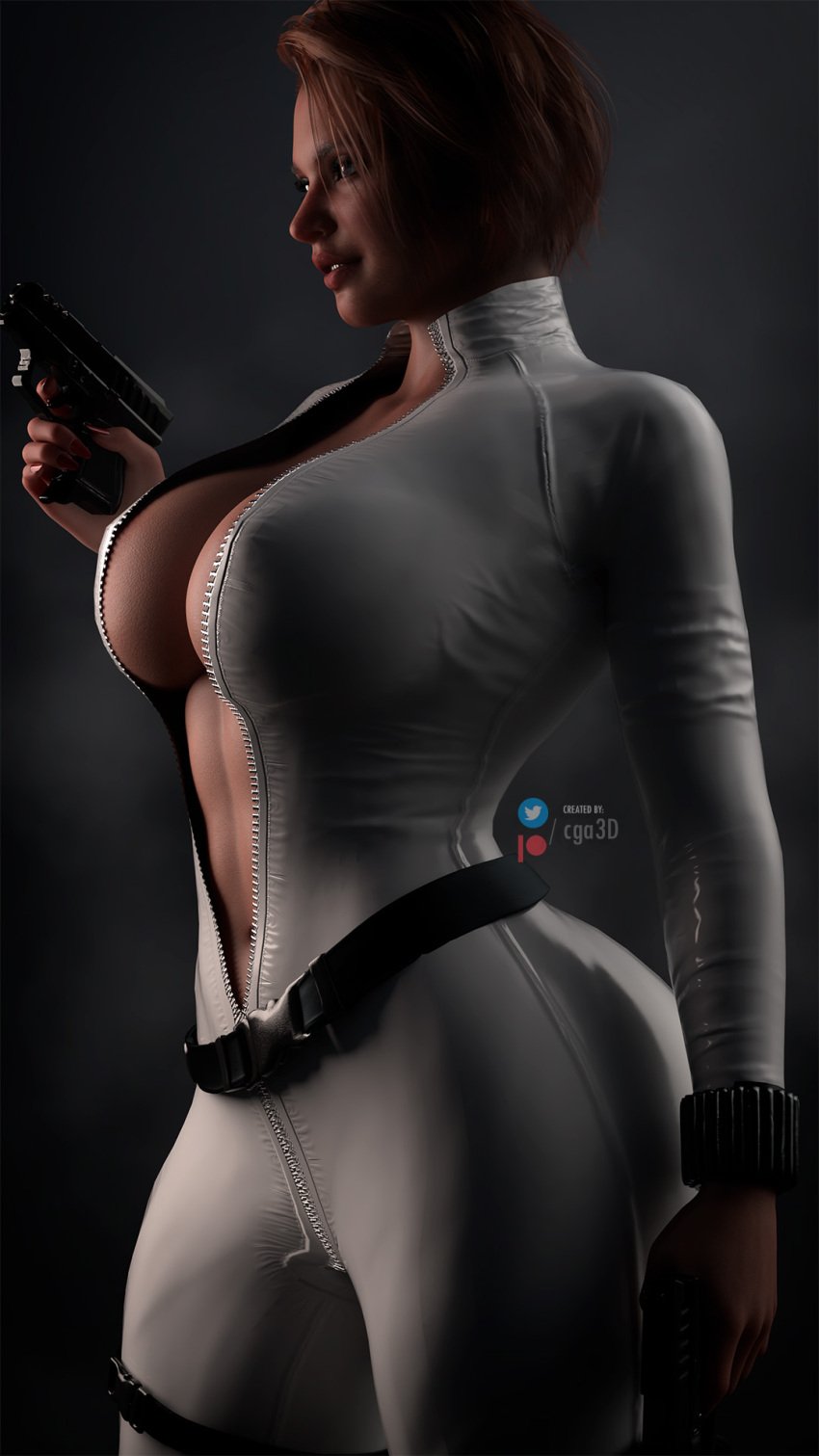 1girls 3d ass athletic_female belt big_ass big_breasts black_widow_(cosplay) bodysuit capcom cga3d clothing cosplay crossover crossover_cosplay curvy erotichris female female_only firearm fusion fusion_character gun handgun huge_breasts human human_only inner_sideboob jill_valentine jill_valentine_(sasha_zotova) large_breasts legwear light-skinned_female light_skin marvel marvel_cinematic_universe pinup red_body resident_evil resident_evil_3 resident_evil_3_remake solo solo_female unzipped unzipped_bodysuit voluptuous voluptuous_female weapon wristwear