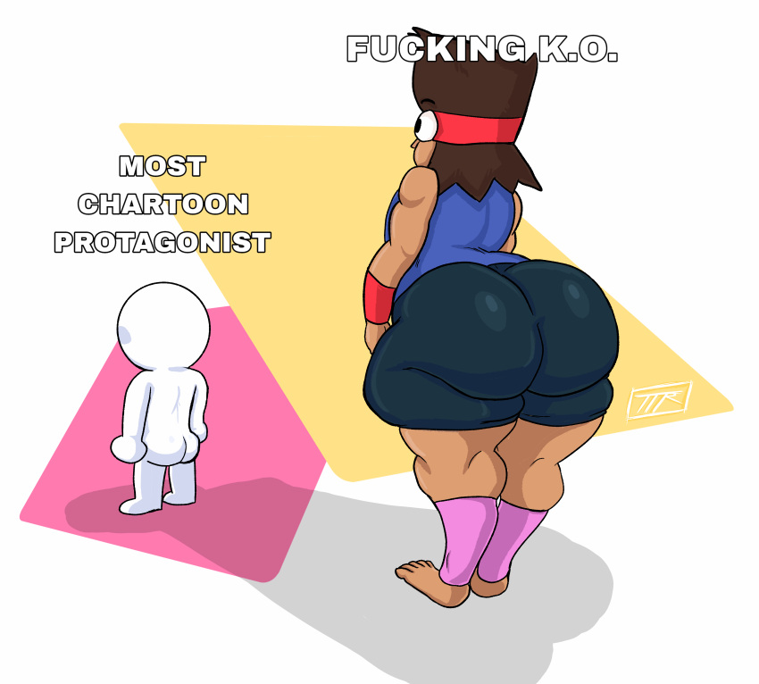 1femboy 2boys aged_up artist_logo ass ass_bigger_than_head big_ass bottom_heavy bottom_heavy_femboy brown_hair bubble_butt caption cartoon_network dark-skinned_femboy dark-skinned_male dark_hair dark_skin facing_away facing_away_from_viewer femboy femboy_focus femboy_only gay girly headband highres huge_ass k.o._(ok_k.o.!_let's_be_heroes) kojoarts leg_warmers male male_only naughtypaw_(artist) ok_k.o.!_let's_be_heroes shorts size_comparison size_difference tan_skin tan_skinned_male text thick_thighs trap ttherandom tthrandom tthrandom_rp white_background wide_hips wristband yaoi