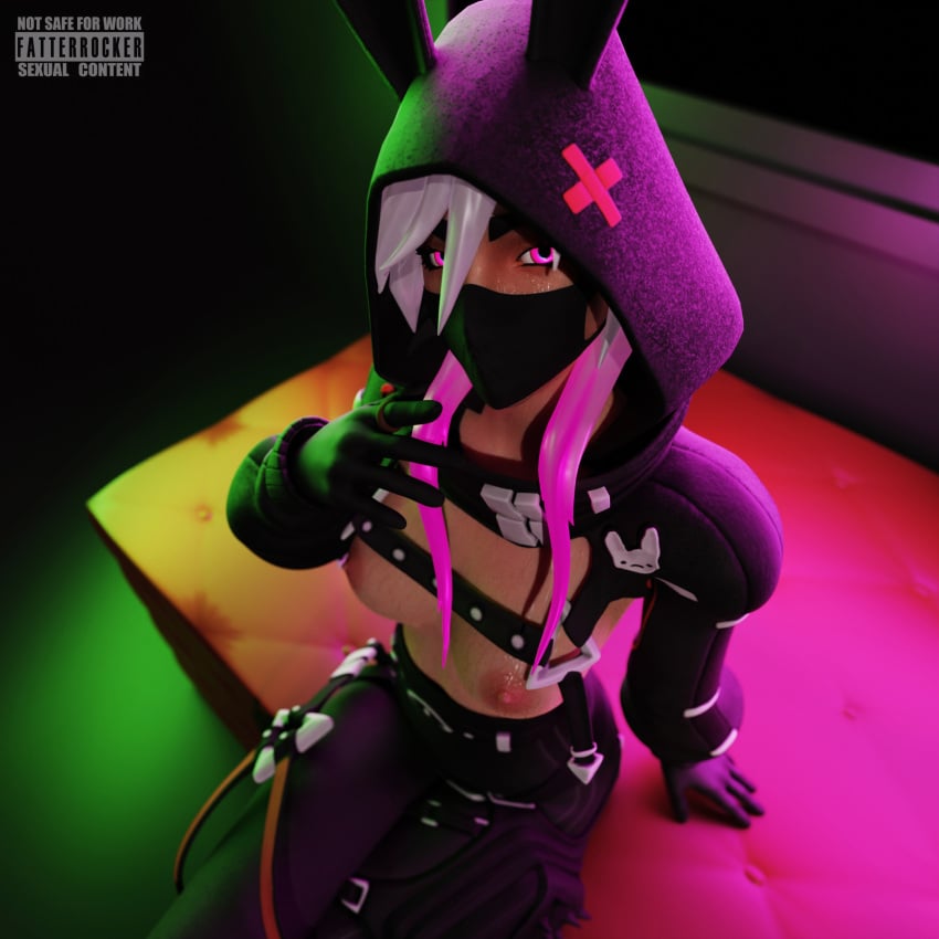 1girls 3d big_breasts breasts breasts face_mask fatterrocker female female fortnite fortnite:_battle_royale highwire_(fortnite) hoodie mask pink_hair purple_eyes two_tone_hair white_body white_hair white_skin