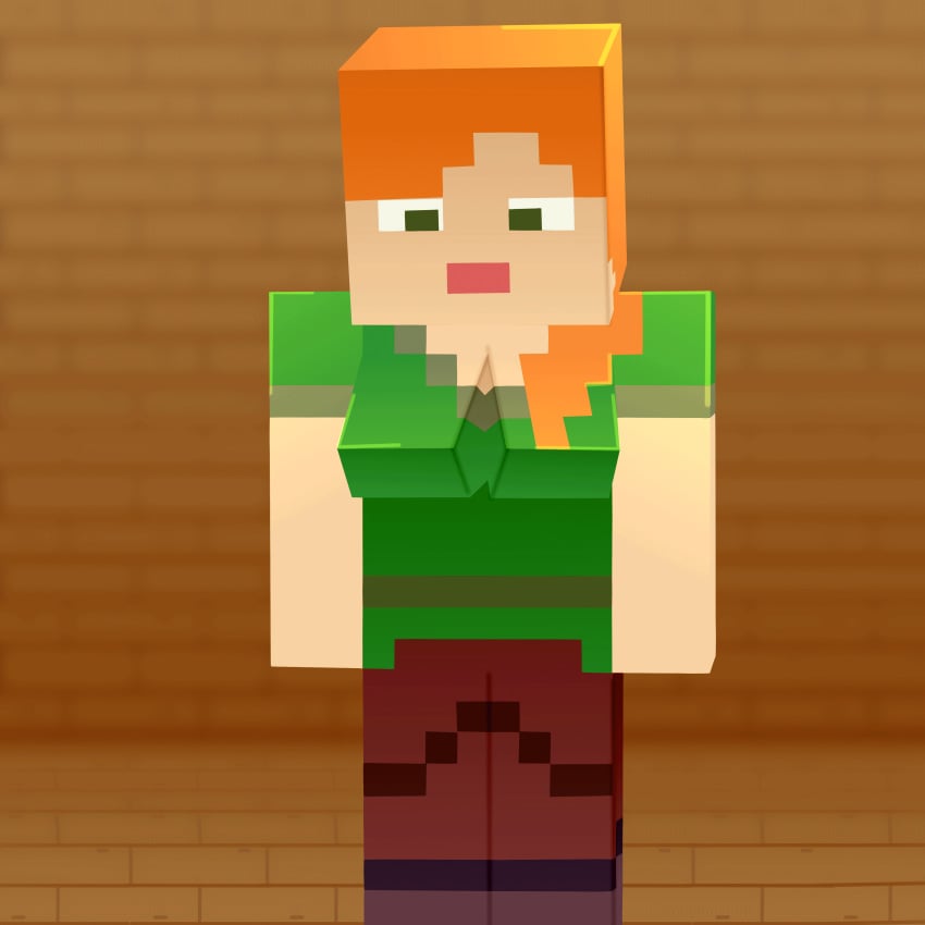 accurate_art_style alex_(minecraft) animated cleavage etcaos female hair looking_down minecraft nude simple_background solo solo_female square_head standing