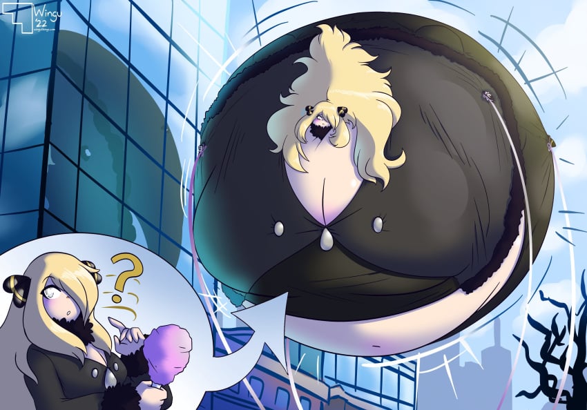 balloon_inflation big_breasts breasts cynthia_(pokemon) inflation pokemon wolforb2000