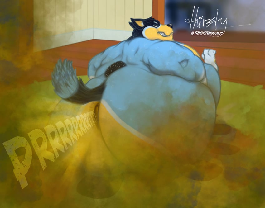 absurd_res anthro anus anus_focus ass back_hair bandit_heeler big_breasts big_butt black_body black_fur black_nose blue_body blue_fur bluey_(series) body_hair breasts butt_focus butt_hair carpet cheeky double_chin fart fart_cloud fart_fetish farting_at_viewer flabby flabby_arms flabby_butt flabby_legs fur hairy_back hi_res huge_breasts huge_butt huge_thighs inside looking_at_viewer love_handles male nude obese obese_anthro obese_male onomatopoeia overweight overweight_anthro overweight_male presenting presenting_hindquarters puckered_anus raised_leg raised_tail sitting sitting_on_ground smile smug smug_expression smug_eyes smug_face smug_grin solo sound_effects speech_bubble spread_anus spread_butt spreading text thick_thighs thirstydraws warning what whiskers yellow_body yellow_fur