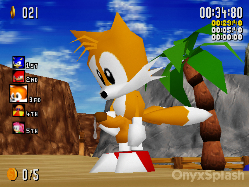 balls dithering exposed_torso footwear gameplay_mechanics handwear low_poly male male_only on_model onyxsplash penis pixelated precum precum_drip precum_string sonic_(series) sonic_r tails