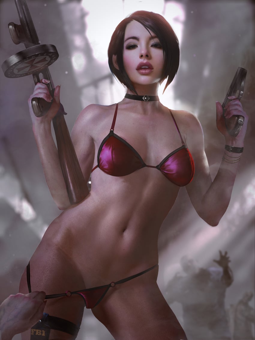 1girls ada_wong ada_wong_(caroline_ribeiro) asian asian_female bikini black_hair bra breasts capcom casual choker clothing dual_wielding fbi female female_focus firearm gun handgun highres holding human imminent_rape imminent_sex legwear lips looking_at_viewer looking_down_at_viewer makeup medium_hair neckwear open_mouth pale_skin panties panty_pull pulling_panties realistic resident_evil resident_evil_2 resident_evil_4 resident_evil_6 rifle shikari short_hair standing submachine_gun swimwear thick_thighs thigh_strap thompson_submachine_gun weapon zombie