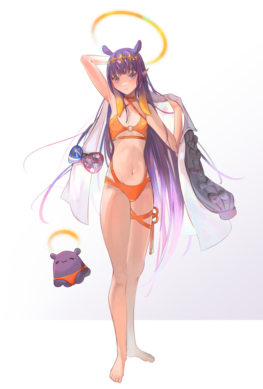 1girls artist_request bikini diadem fan_mascot_(vtuber) female female_focus female_only halo hololive hololive_english hololive_myth light-skinned_female light_skin long_hair looking_at_viewer multicolored_hair ninomae_ina'nis orange_bikini orange_hair orange_swimsuit pale-skinned_female pale_skin pointy_ears purple_eyes purple_hair swimsuit tako_(ninomae_ina'nis) tiara very_long_hair virtual_youtuber white_background