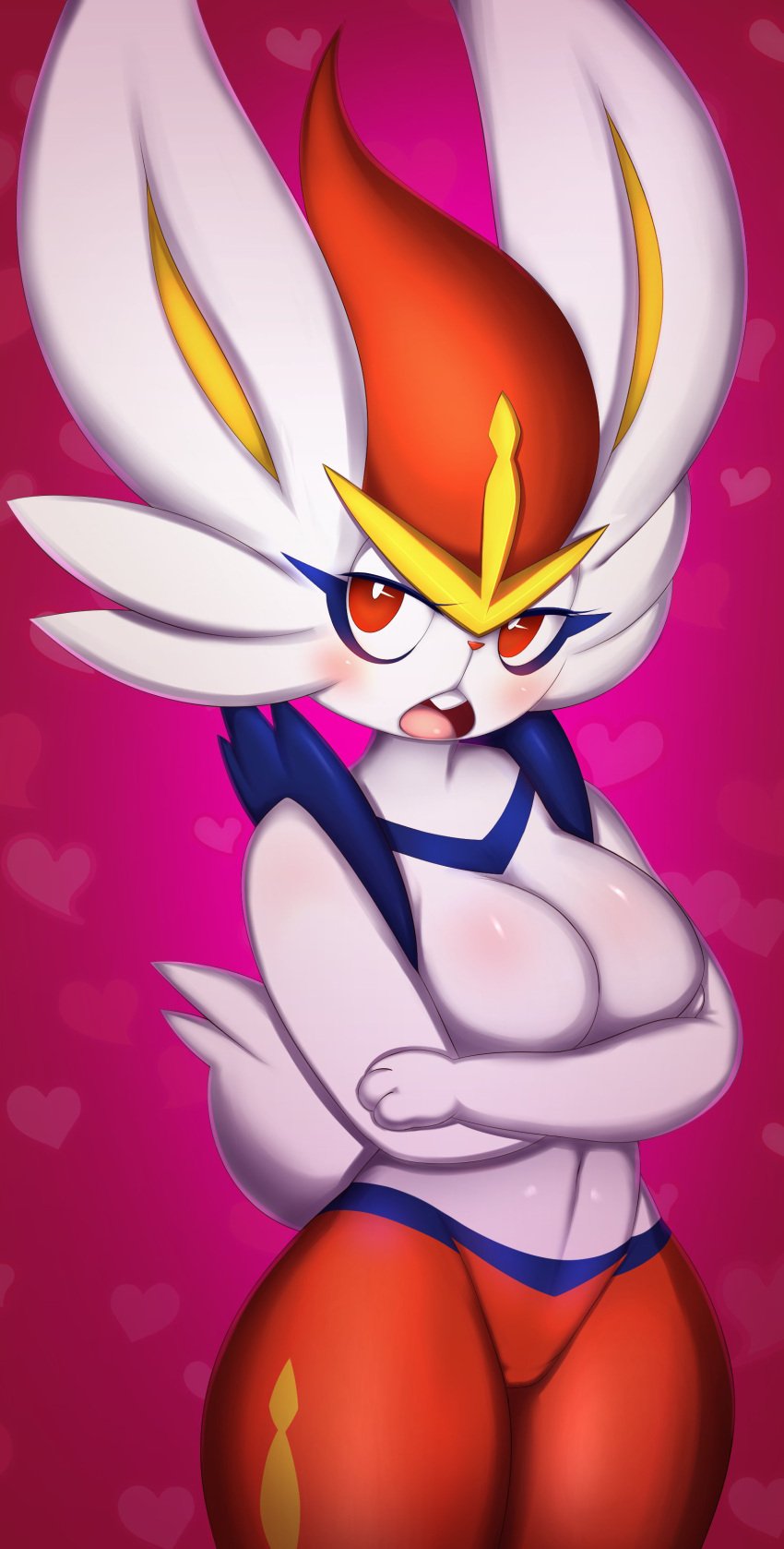 breasts cinderace featureless_breasts featureless_crotch female heart huwon nintendo pokémon_(species) pokemon thick_thighs video_games wide_hips