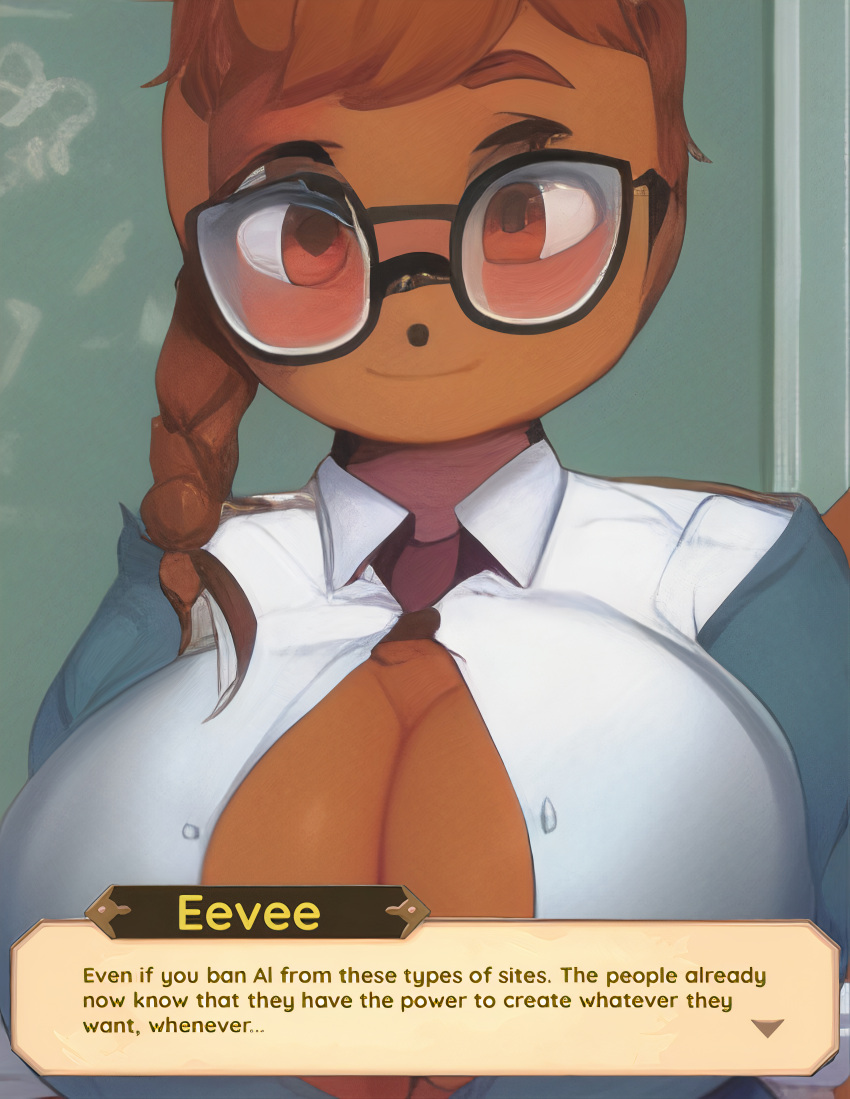 ai_generated anthro big_breasts edgy eevee eeveelution huge_breasts information its_not_a_theat_its_a_warning nai_diffusion pokémon_(species) pokemon pokemon_(species) stable_diffusion teacher