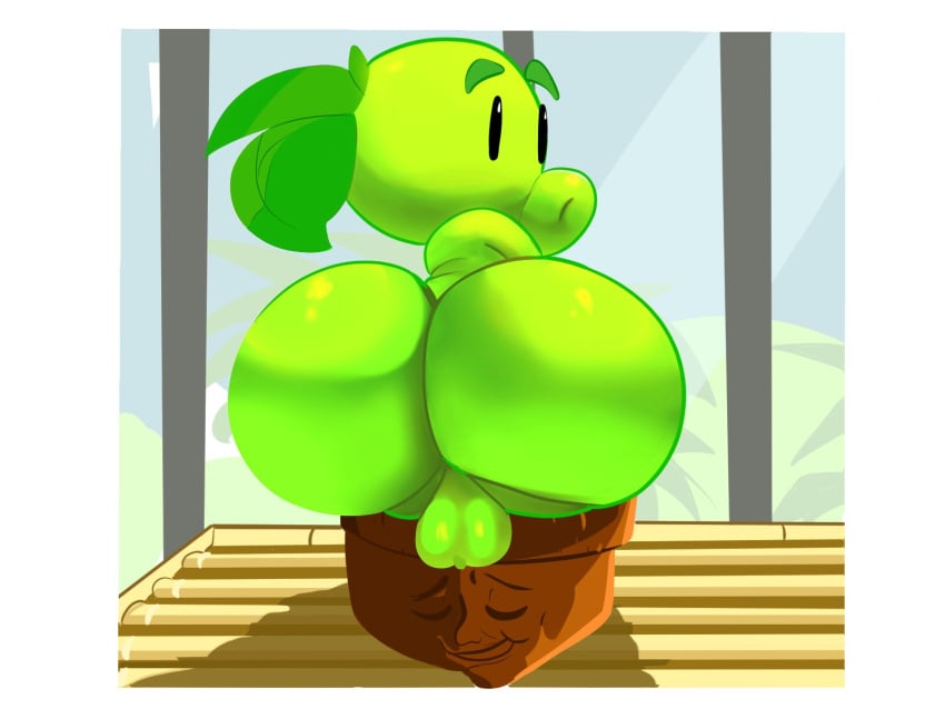 1boy ass ass_focus balls big_ass big_butt black_eyes capsut digital_media_(artwork) electronic_arts elemental_creature elemental_humanoid eyebrows femboy flora_fauna flower_pot gay genitals green_body green_eyebrows green_hair hair hi_res huge_ass humanoid leaf leaf_hair looking_at_viewer looking_back looking_pleasured male male_only not_furry open_mouth peashooter_(pvz) plant plant_hair plant_humanoid plantie plants_vs._zombies plants_vs_zombies popcap_games pseudo_hair rear_view repeater_(pvz) solo submissive_male thick_thighs video_games