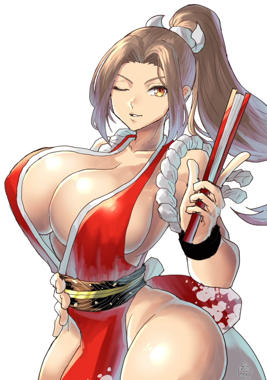 1girls big_breasts breasts brown_eyes brown_hair busty chikoinochi child_bearing_hips cleavage fatal_fury female female_only hand_on_hip huge_breasts king_of_fighters legs long_hair mai_shiranui one_eye_closed parted_lips seductive seductive_smile smile snk solo thick_thighs thighs voluptuous