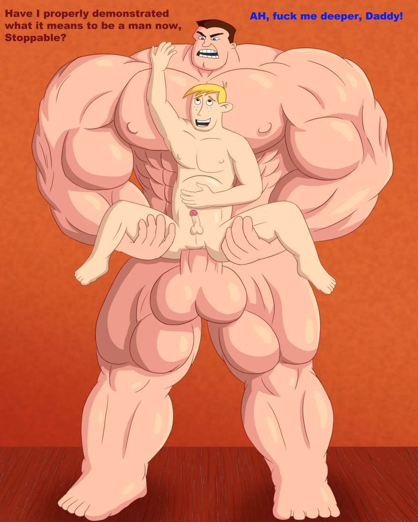 2boys gay huge_balls huge_cock hyper_penis imafrnin kim_possible muscle muscular_male ron_stoppable size_difference steve_barkin yaoi