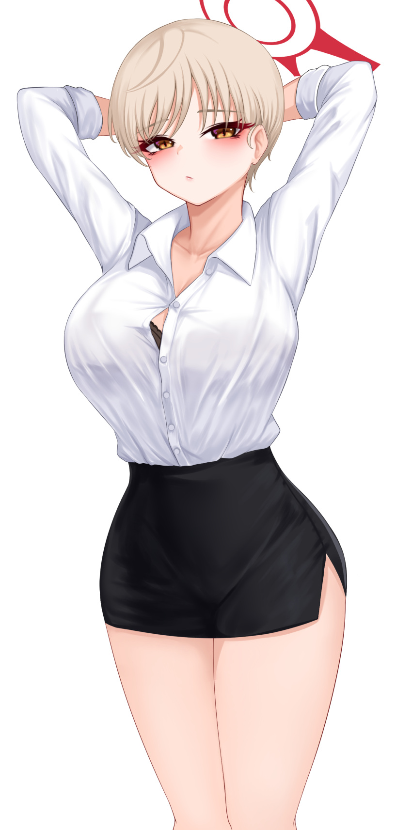 1girls 82jhin big_breasts blonde_hair blue_archive breasts busty curvaceous curvy curvy_body curvy_female curvy_figure female huge_breasts large_breasts marina_(blue_archive) office_clothing office_lady short_hair very_short_hair voluptuous