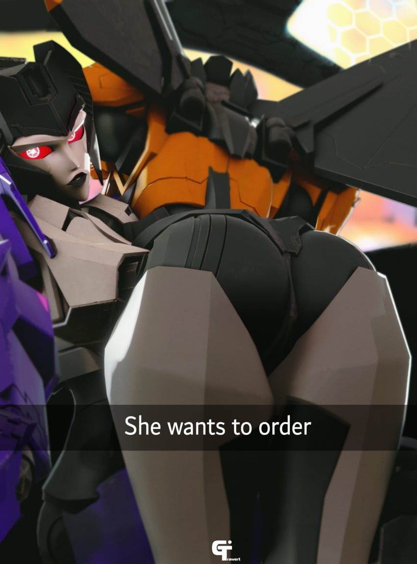 2girls 3d alien alien_girl ass big_ass big_butt black_lips black_lipstick black_panties butt female he_wants_to_order meme nova_storm panties red_eyes robot robot_girl robot_humanoid she_wants_to_order skywarp thick_thighs transformers transformers_earth_spark trawert wings